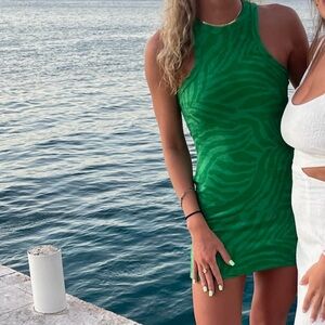 Green Zebra Print Women's Swim Dress